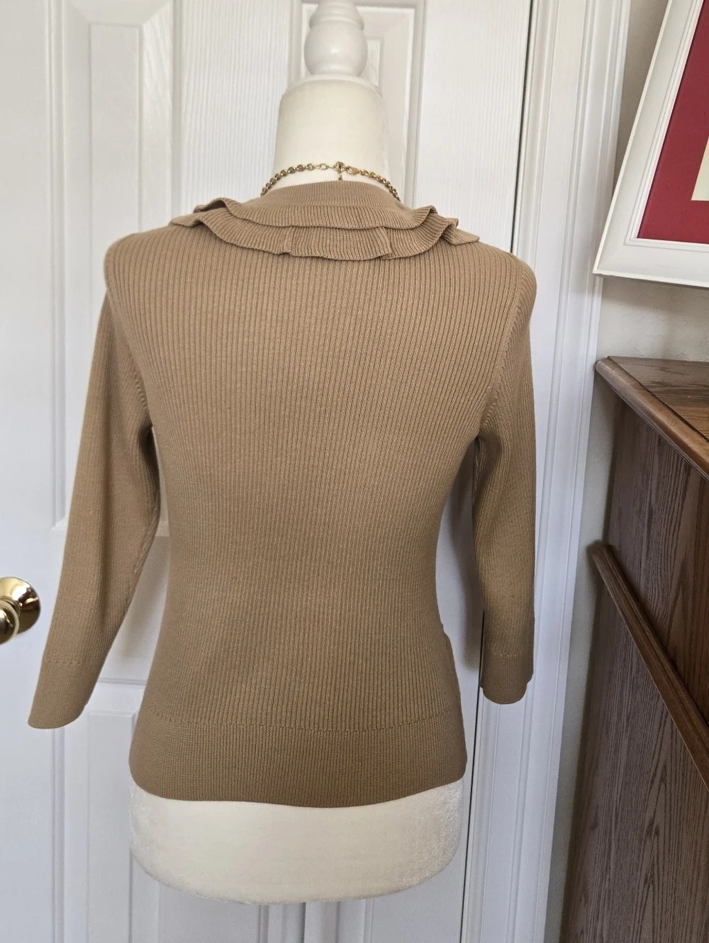 Talbots Neutral Ribbed And Ruffled Sweater - EUC - Picture 2 of 5